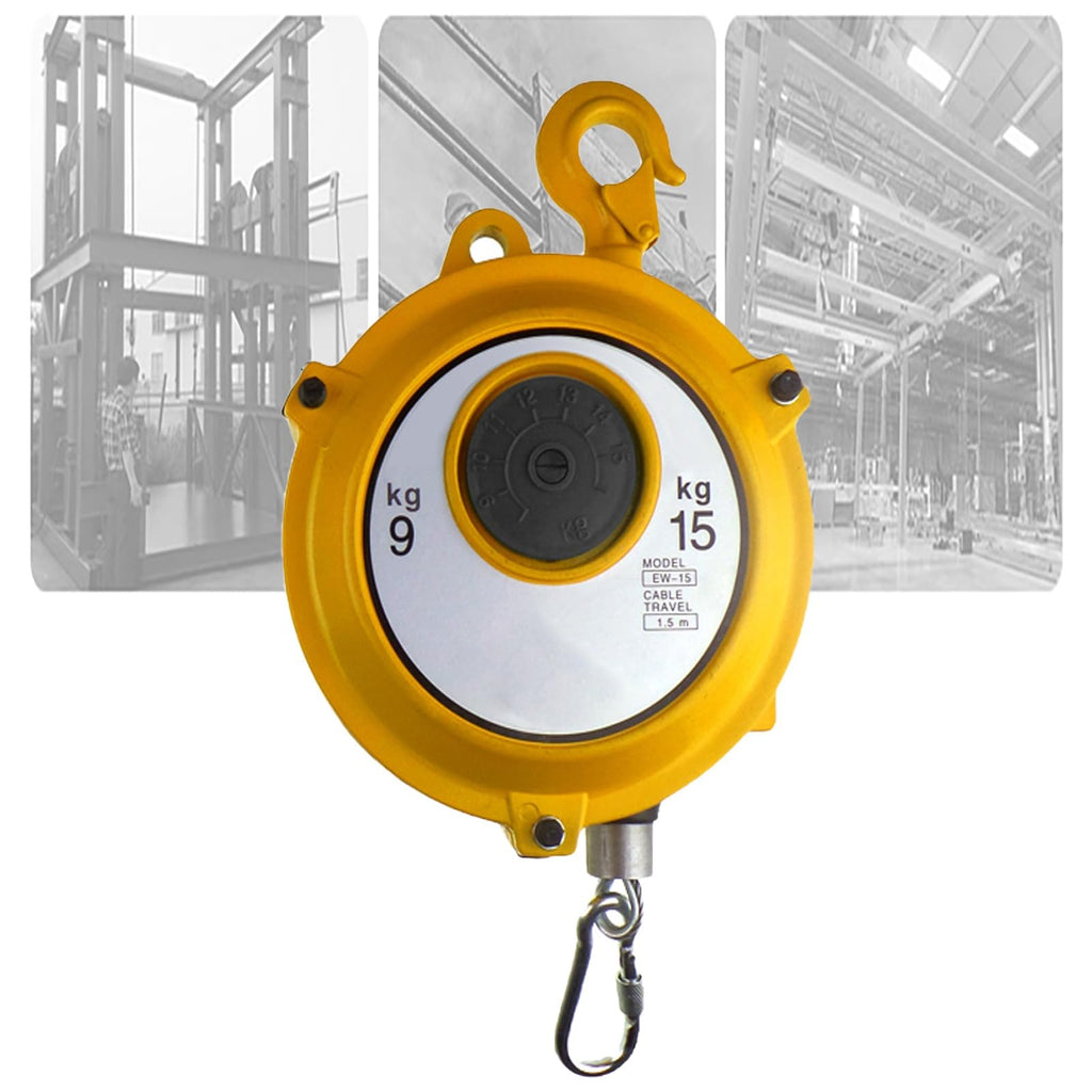 Spring Pulley Balancer, Retractable Self-Locking Spring Balancer, with 1.5 M Cable and Hook, High Strength and Load-Bearing, for Factory and Workshop.(9-15kg)