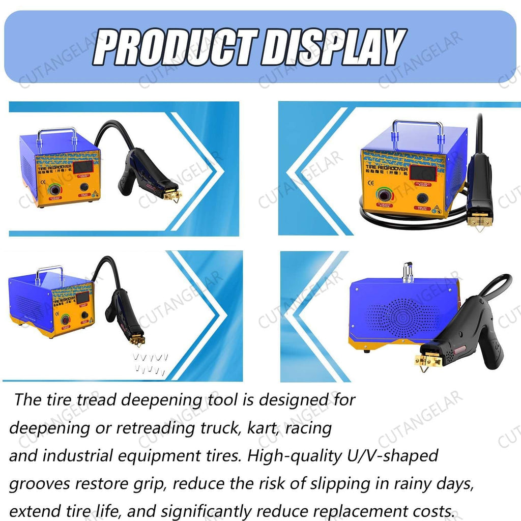 1000W Portable Tire Grooving Machine with 20 Blades - Electric Rubber Grooving Machine, Tire Grooving Machine for Truck, Motorcycle, Kart | 2m Cable, LED Display
