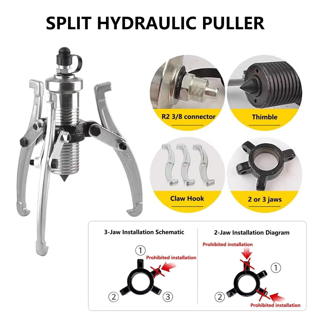 Wheel Bearing Puller Separator, Split Hydraulic Gear, 30T/66,000lb Max Capacity, 2-Jaw or 3-Jaw, R2 3/8 Joint, Can be Used Vertically or Horizontally(10T/22000LB)