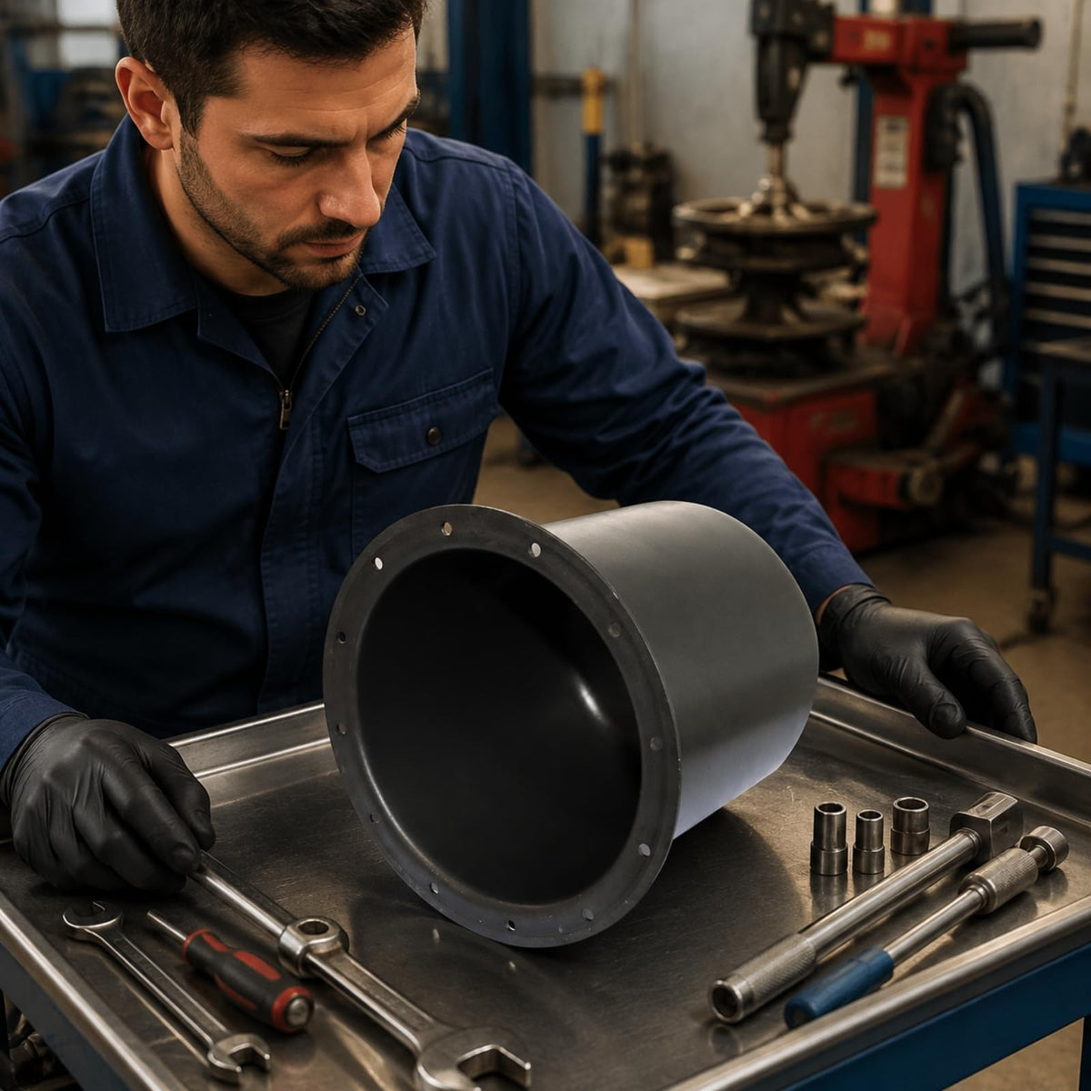Tire Changer Cylinder Barrel with Mounting Flange for Tire Machine Maintenance and Repair Featuring Hollow Metal Construction Suitable for Automotive Tire Service, 200MM