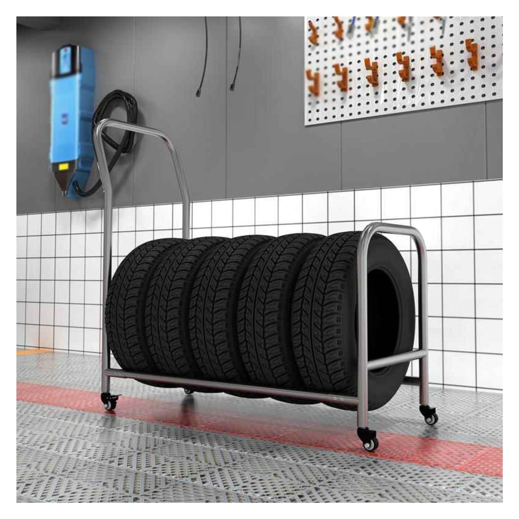 Tire Rack, Garage Tire Storage Rack, Tire Storage Rack with Wheels, Mobile Tire Rack for Workshop/Repair Shop/Factory, Metal Tire Trailer for 4 Tires