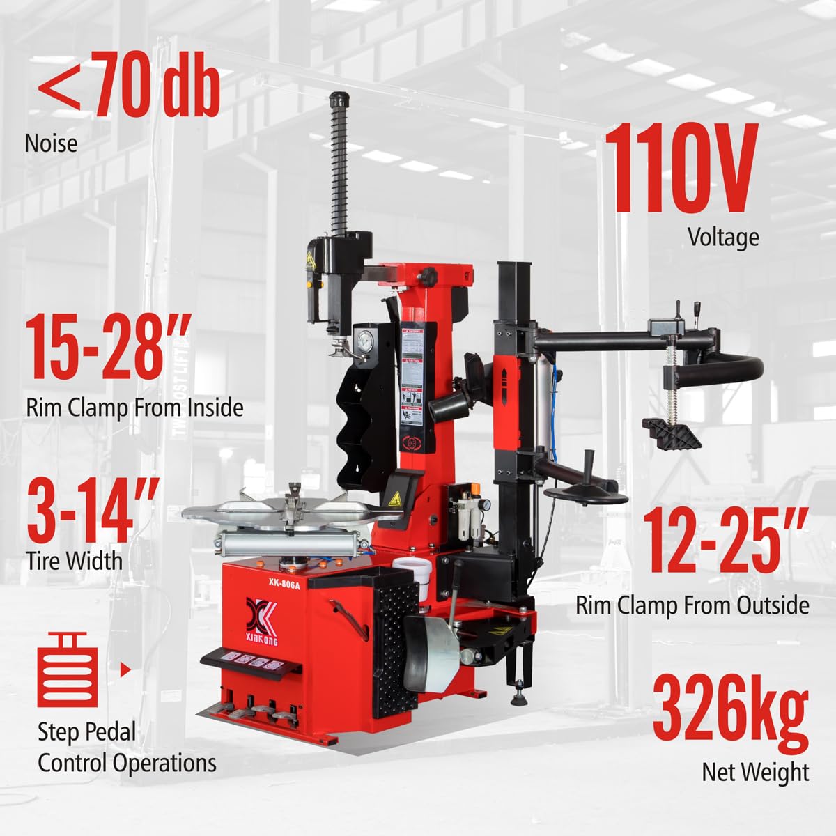 XK Tire Changer,Wheel Changers,Rim Clamp 24 in,2.0HP,110V,806A