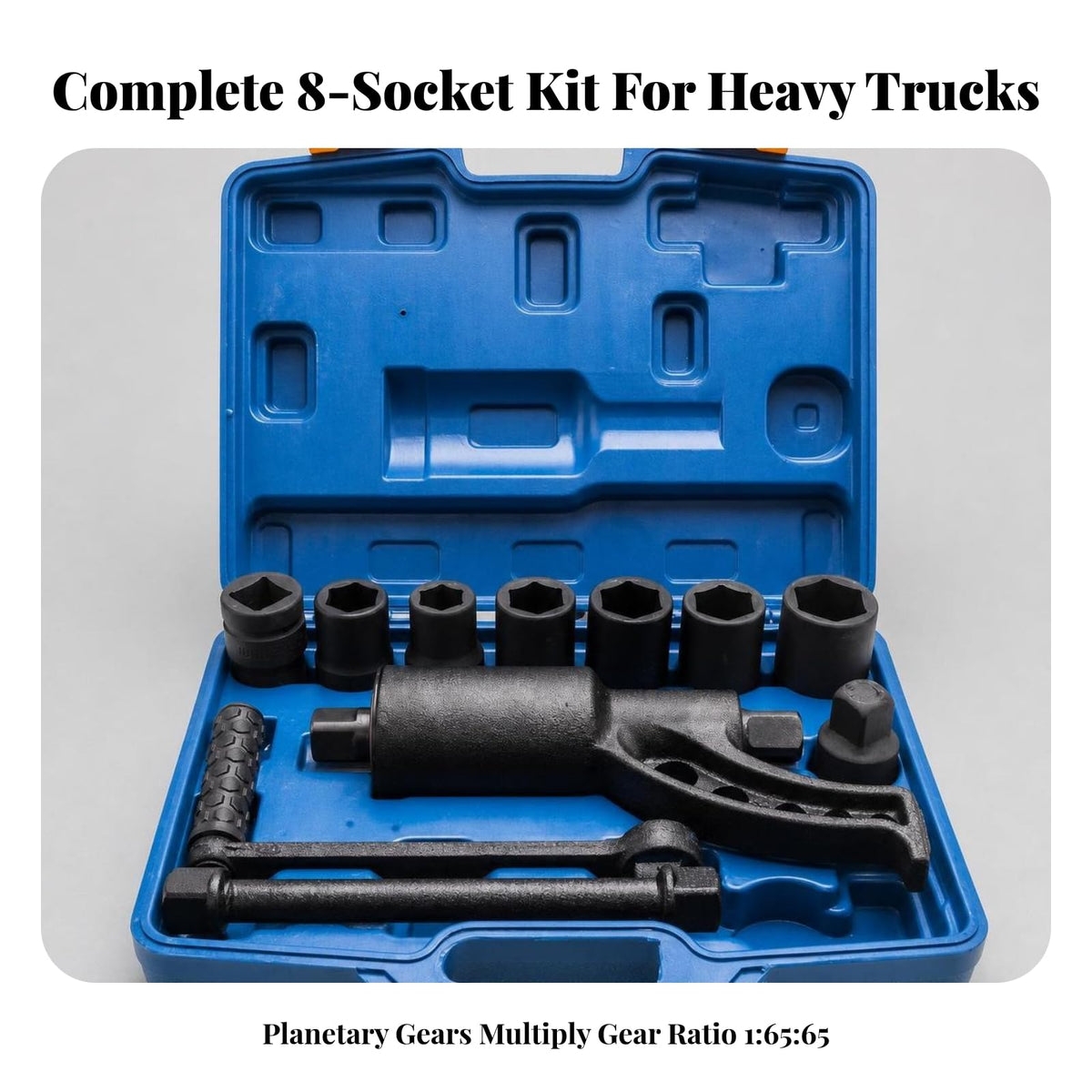 Truck Tire Wrench With 8 Socket Heads And Sturdy Crank Handle 1 65 Gear Ratio Lug Nut Remover Vanadium Steel Body Suitable For Heavy Vehicle Maintenance Workshop Use
