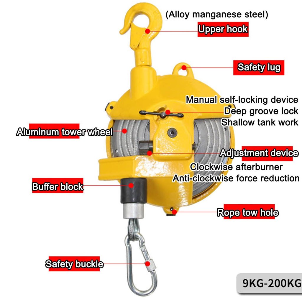 Retractable Spring Balancer, Tool Balancer with Hook and Wire Rope, for 1.5m Length Fixtures Hanging Tool Holder, for Assembly Line, Workshop and Automotive Equipment, Multifunctio(5-9kg)