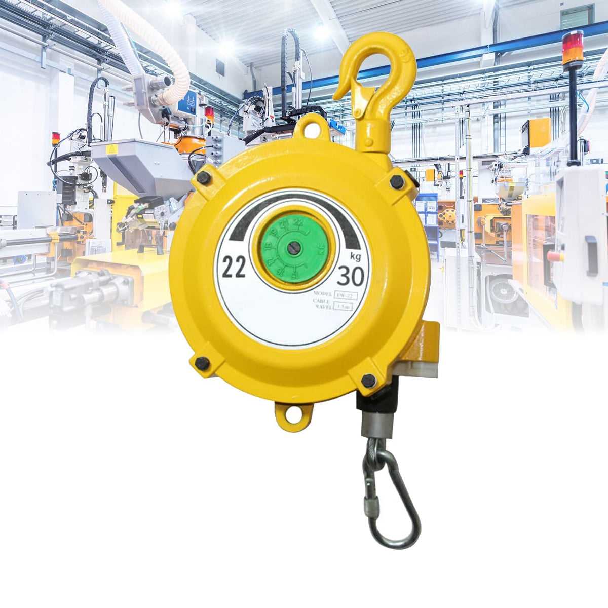 Retractable Spring Balancer - Heavy Duty Tool Balancer with Adjustable Hook & Wire Rope for Workshop & Automotive Equipment, 22-30kg Capacity, 1 Pack