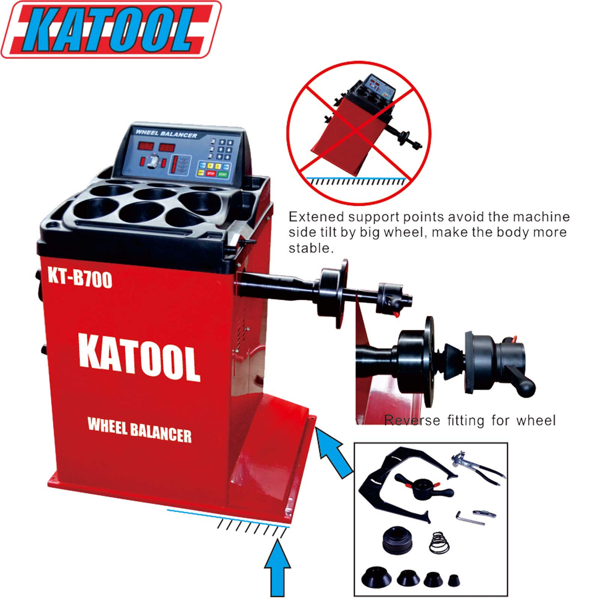KATOOL Tire Changer Wheel Balancer Combo 2.0HP Motor KT-T800 KT-B700 Garage Equipment 12inch-24inch Outside Clamp with Motorcycle Wheel Clamping Adaptor