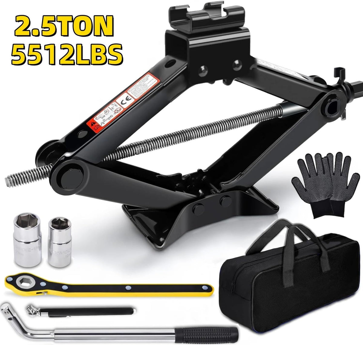 2.5 Ton Car Jack Kit Scissor Jack 5511 Lbs Tire Jack Tool Universal Car Emergency Kit with Lug Wrench Tire Duty Trolley Jack