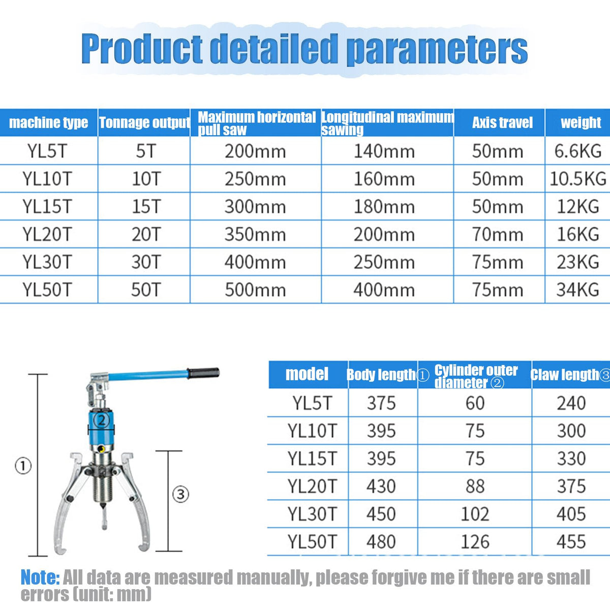 Hydraulic Puller Kit, 3 in 1 Pump Oil Tube Drawing Machine for Wheel Bearings, Hydraulic Pump, Wheel Bearing Hub Removal Tool, Easy for Carrying and Operation,Yellow-5T