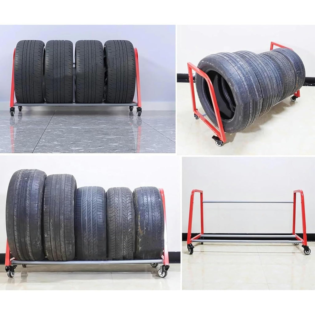 Spare Tire Rack for Shop, Vertical Garage Tire Storage Rack with Wheels, Rolling Multi-Tire Tire Display Stand, Metal Tire Holder