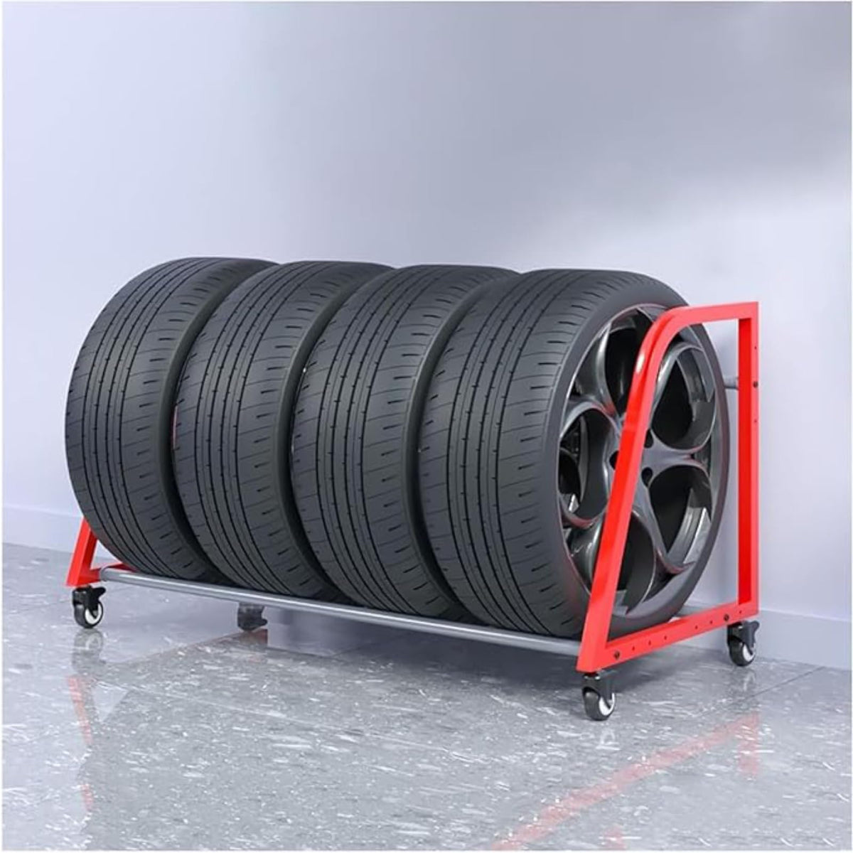 Tire Display Rack Floor-Standing Car Tire Storage Rack,Tire Rack for Garage, Rolling Tire Shelf, Car Tire Stand with Wheels