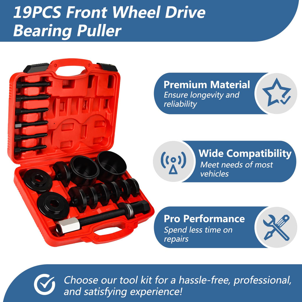 19pcs Front Wheel Drive Bearing Puller Front Wheel Drive Bearing Press kit Front Wheel Drive Bearing Removal Installationol Wheel Bearing Removal Kit