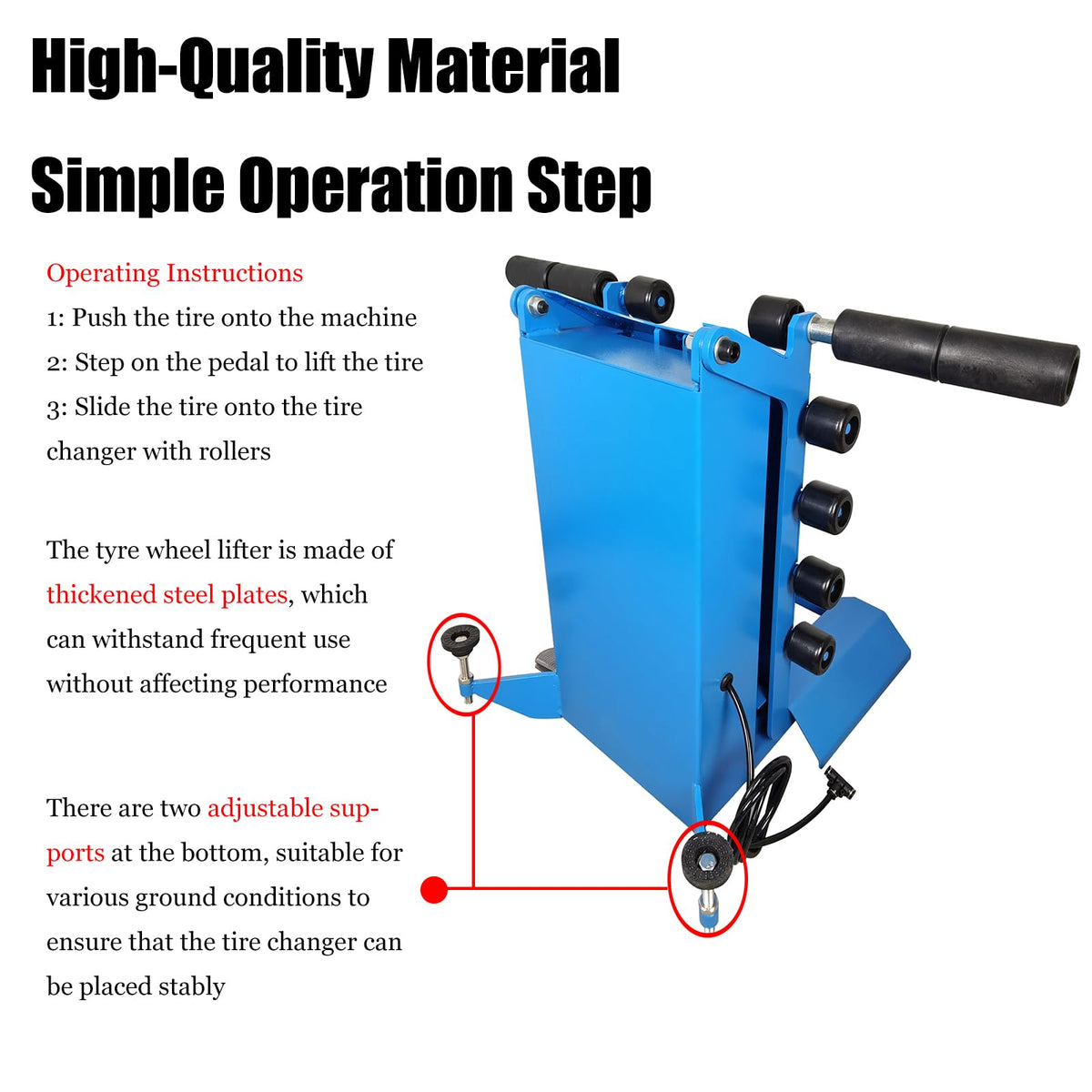 Pneumatic Tyre Wheel Lifter for Tire Changer Pneumatic Tire Lifter Tire Lifting Machine 80kg Tyre Wheel Moving Carrying Device, 176lbs (80kg) Capacity and 30.7" (78cm) Maximum Lifting Height
