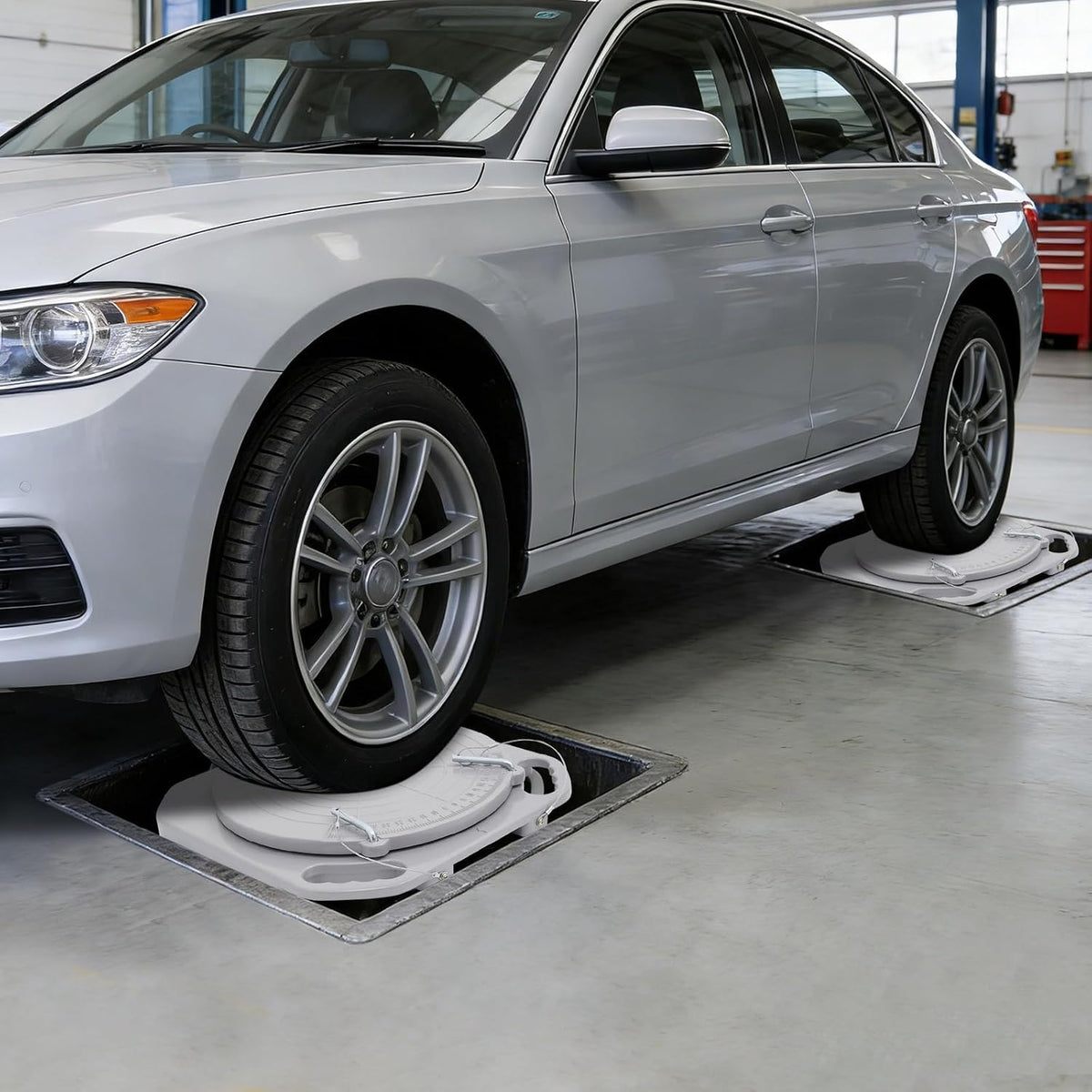 2 Pack Wheel Alignment Turn Plates 6 Ton Capacity 360° Rotating Turntable Set with Transition Blocks & Thrust Pads for Car Truck
