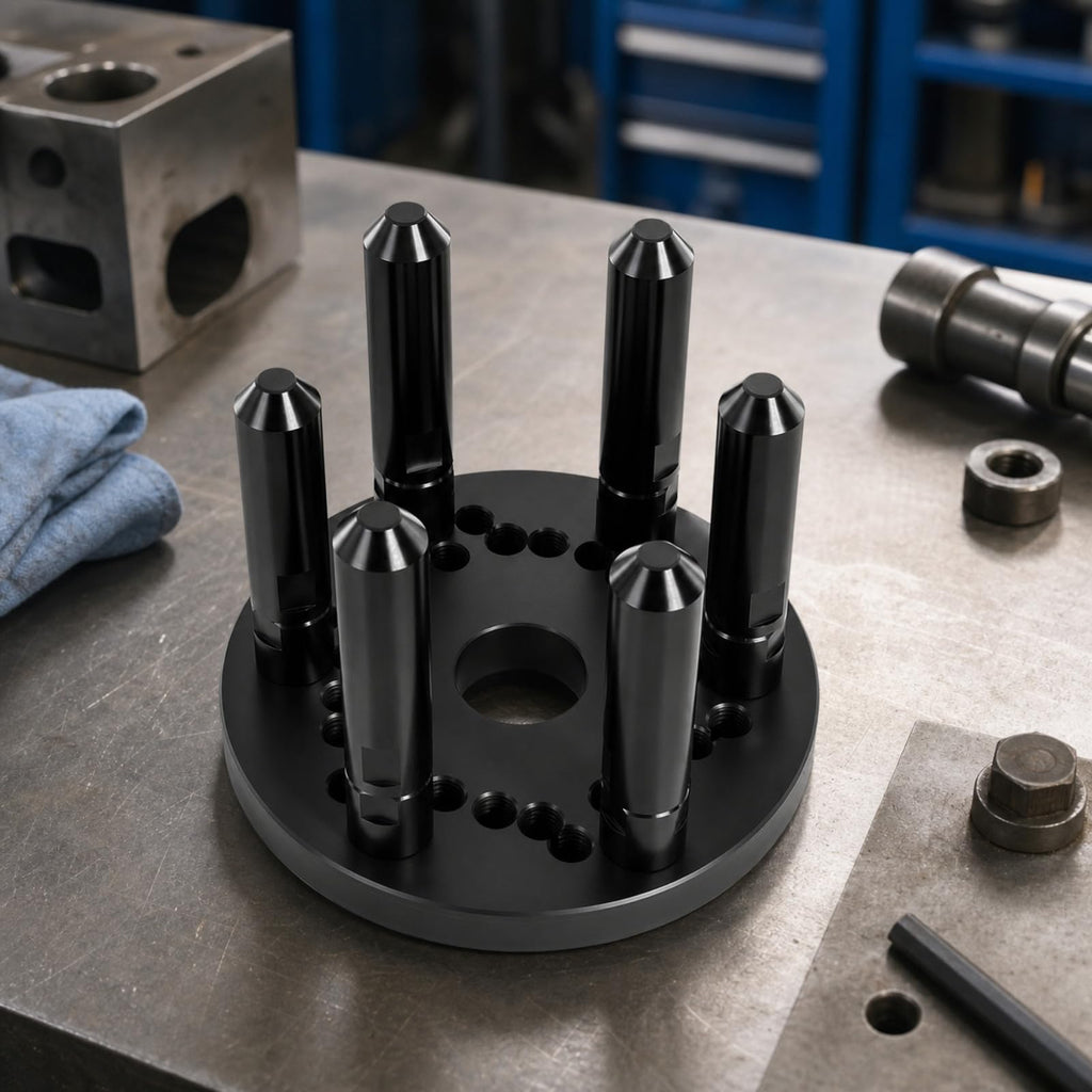 Wheel Balancer Clamp Heavy Duty Wheel Mounting Fixture with Central Opening and Tapered Posts Suitable for Vehicle Alignment and Garage Use