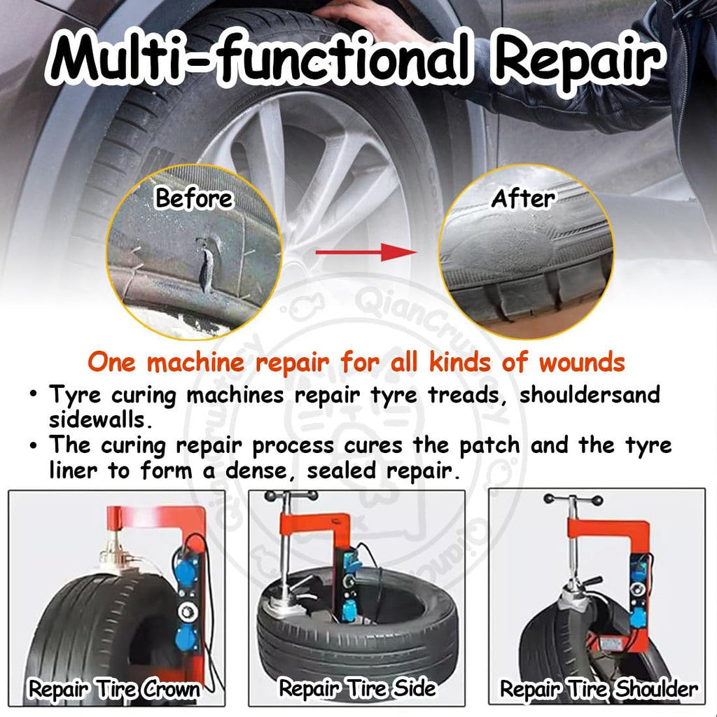 Professional Tire Repair Machine Tool Kit, Electric Tire Patch Curing Machine, Automatic Temperature Control (120℃–165℃) & 0-180 Min Timer for Professional Vulcanizing & Patch Repairs
