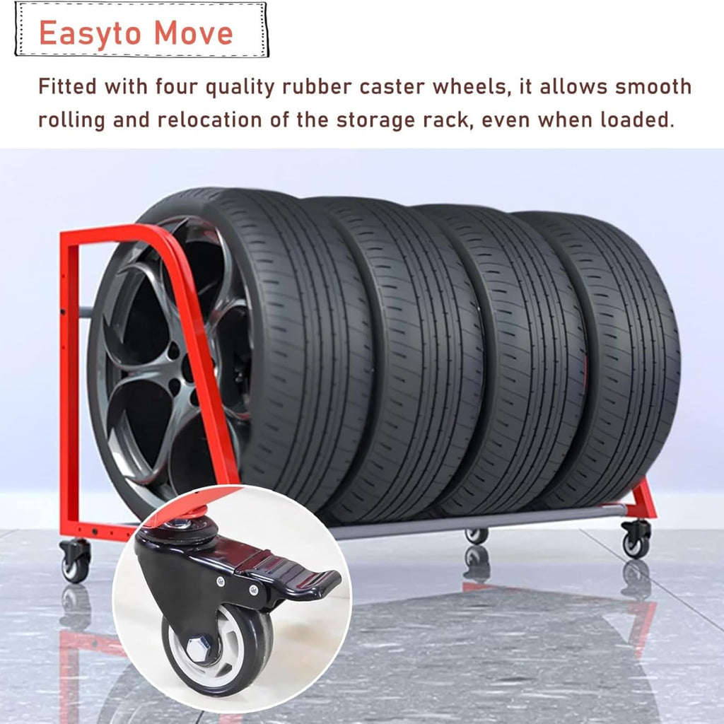 Spare Tire Rack for Shop, Vertical Garage Tire Storage Rack with Wheels, Rolling Multi-Tire Tire Display Stand, Metal Tire Holder