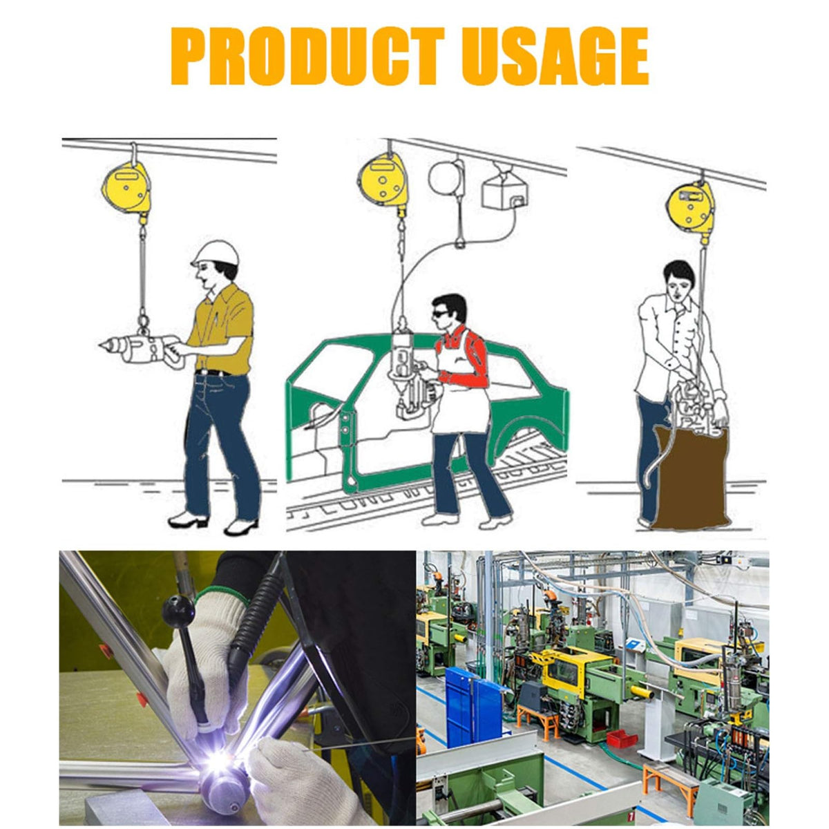 Self-Locking Tool Balancer, Adjustable Rope, 1pc, 1-15kg Capacity, Perfect for Construction and Heavy Duty Use (3-5KG) - Enhance Efficiency & Safety