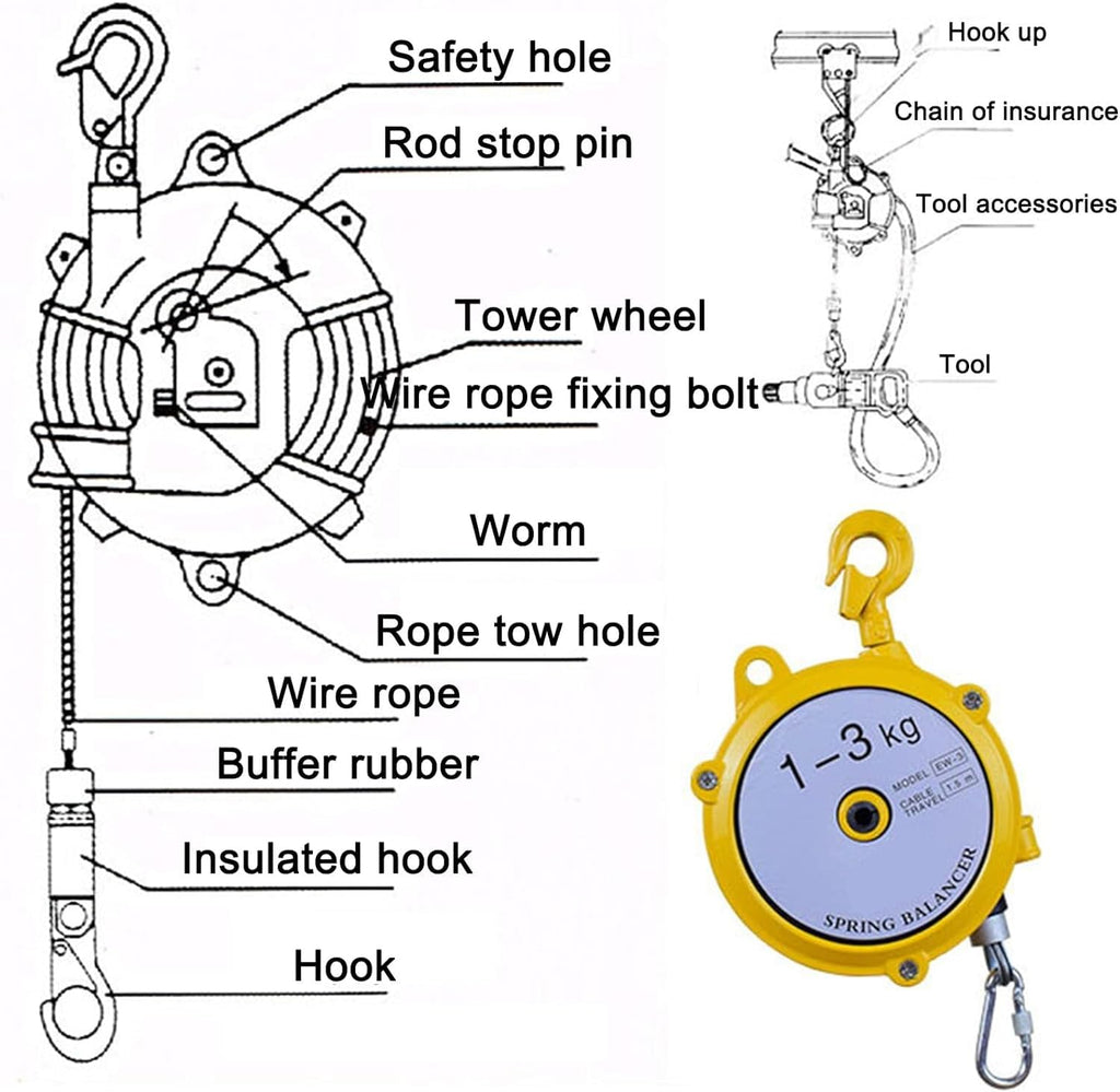 Spring Balancer Tool Balancer with Wire Rope and Hook for Workshop and Automotive Equipment (Size : 30-40kg)