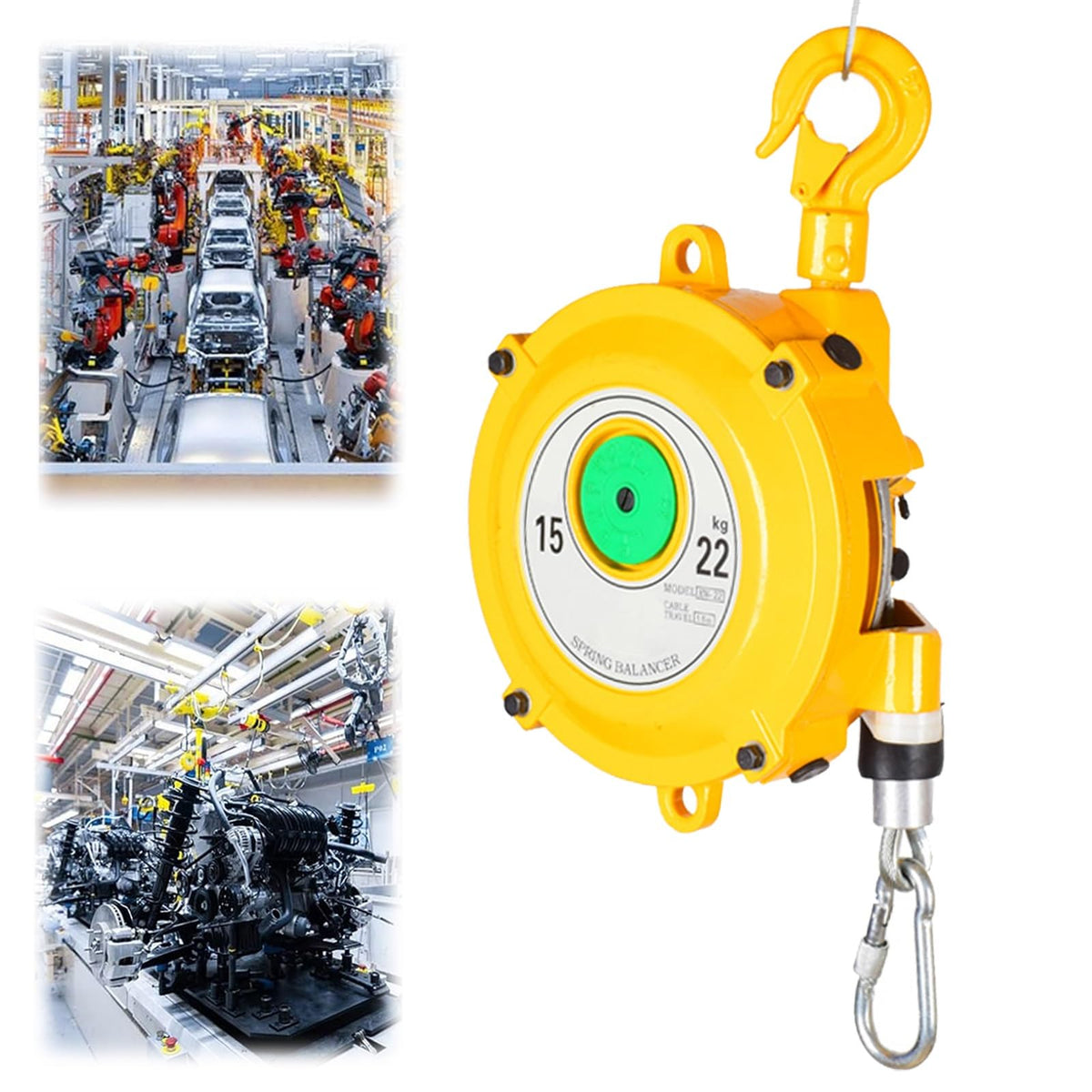 Spring Balancer, Spring Retractable Tool, with 150cm Cable and Alloy Safety Buckle, Stable and Durable, for Assembly Line, Hanging, Moving Tools, Fixtures,15-22 kg