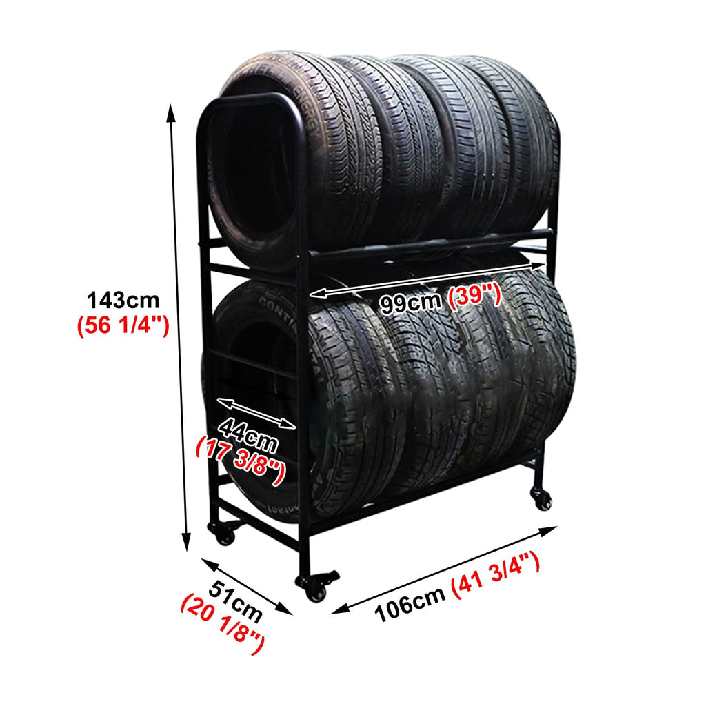 ZIMGOD 2 Tier Tire Storage Rack, Rolling Steel Garage Rack Organizer, 4 Wheels Multi Tire Rack for Indoor/Outdoor/Workshop, Convenient to Move (Size : 106cm/41.5inch)
