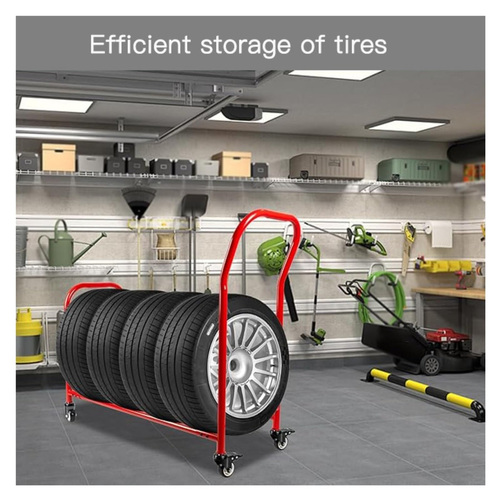 Rolling Tire Rack, Metal Tire Holder, Tire Storage Rack and Transport Trailer, Mobile Tire Storage Shelf Cart with 4 Wheel for Garage Storage