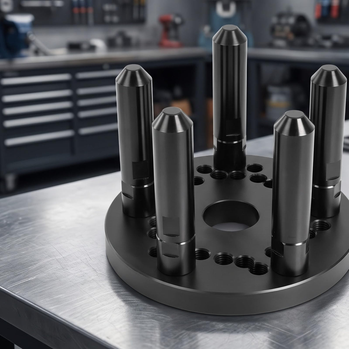 Wheel Balancer Clamp Heavy Duty Wheel Mounting Fixture with Central Opening and Tapered Posts Suitable for Vehicle Alignment and Garage Use