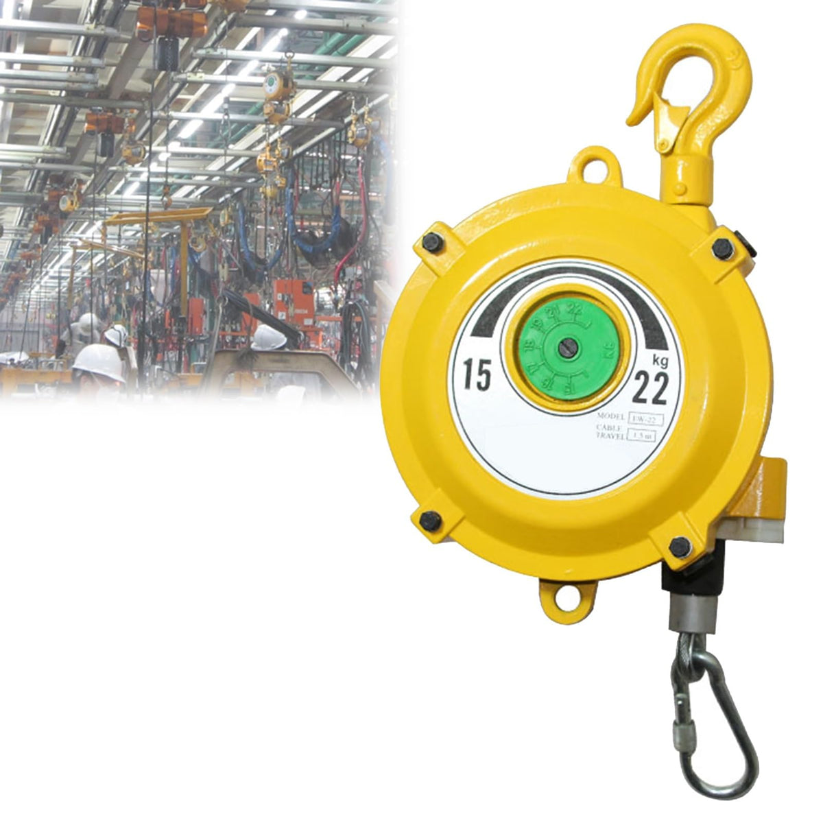 Retractable Spring Balancer 1.5m Wire Rope & Hook - Heavy Duty Tool for Workshop, Assembly Line & Automotive Equipment (5-9kg Capacity)