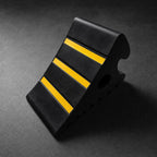 Wedge Shaped Rubber Wheel Chock for Parked Vehicles with Traction Ribs and Sturdy Construction Suitable for Trailers During Loading Unloading and Storage Areas, Style C