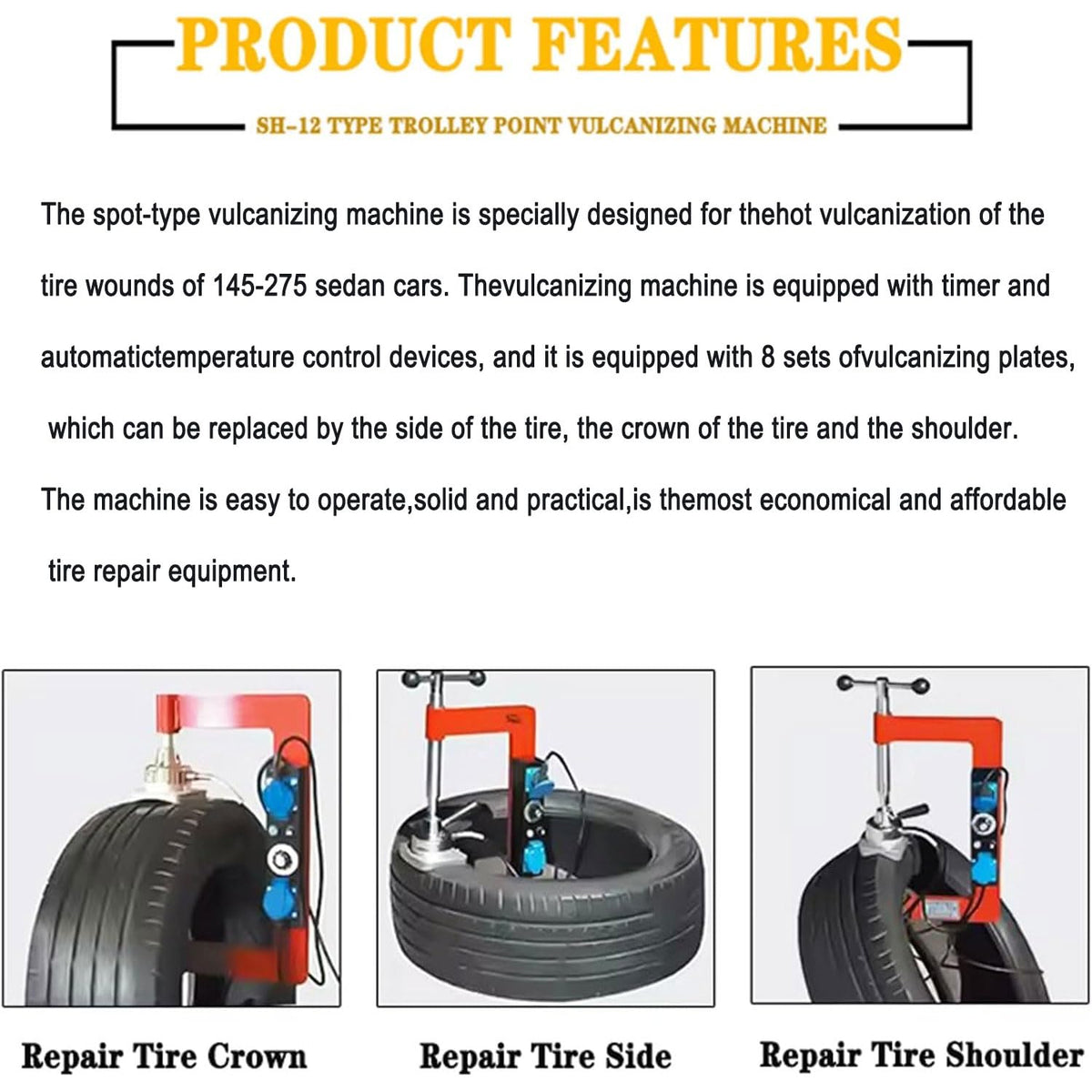 Tire Vulcanizing Machine 2X500W, Auto Tire Repair Kit with 8 Moulds, 145-180℃ Heating Tool for Small Cars, Tire Repair Equipment