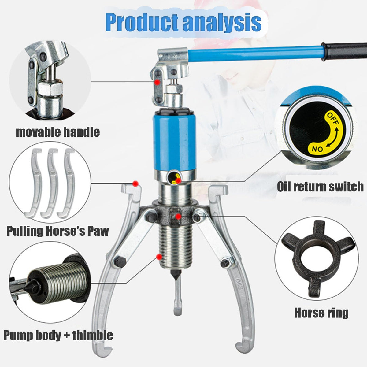 Hydraulic Puller Kit, 3 in 1 Pump Oil Tube Drawing Machine for Wheel Bearings, Hydraulic Pump, Wheel Bearing Hub Removal Tool, Easy for Carrying and Operation,Yellow-5T