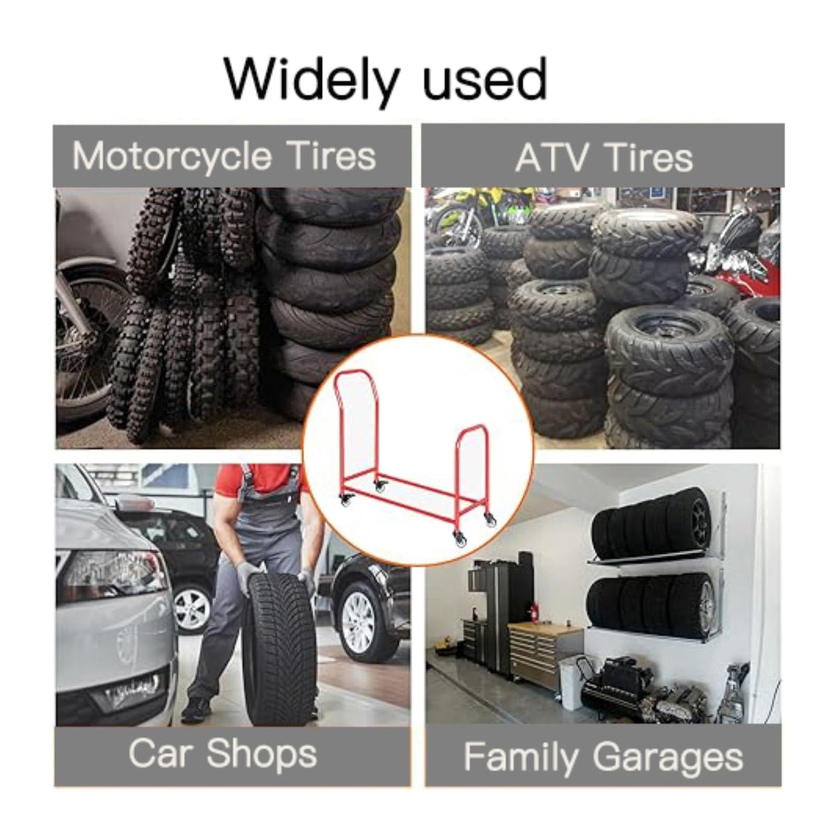 Rolling Tire Rack, Metal Tire Holder, Tire Storage Rack and Transport Trailer, Mobile Tire Storage Shelf Cart with 4 Wheel for Garage Storage