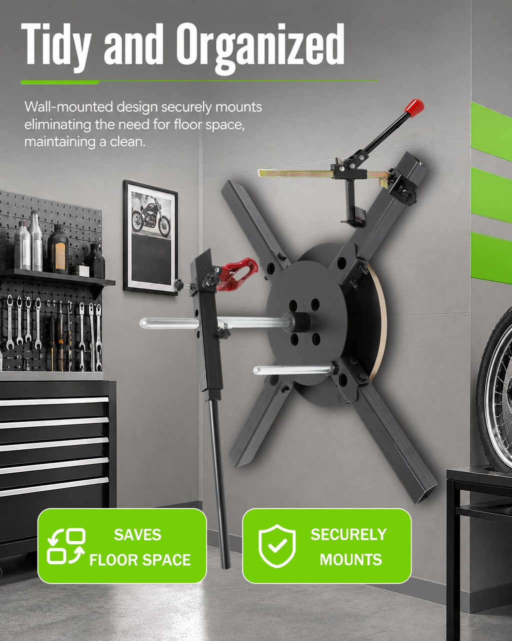 Wall-Mounted Manual Motorcycle Tire Changer Kit, 12''-21'' Tire Changer