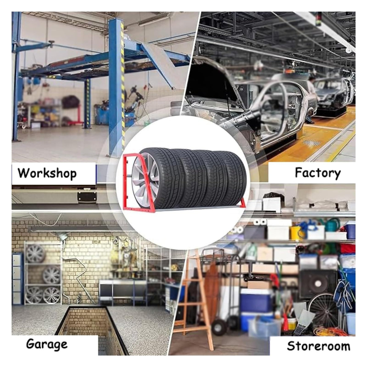 Tyre Rack Wall Mount Tire Storage Rack, Red Metal Tire Garage Multi-Tire Stand, for Home, Workshop, Apartment, Car Shop