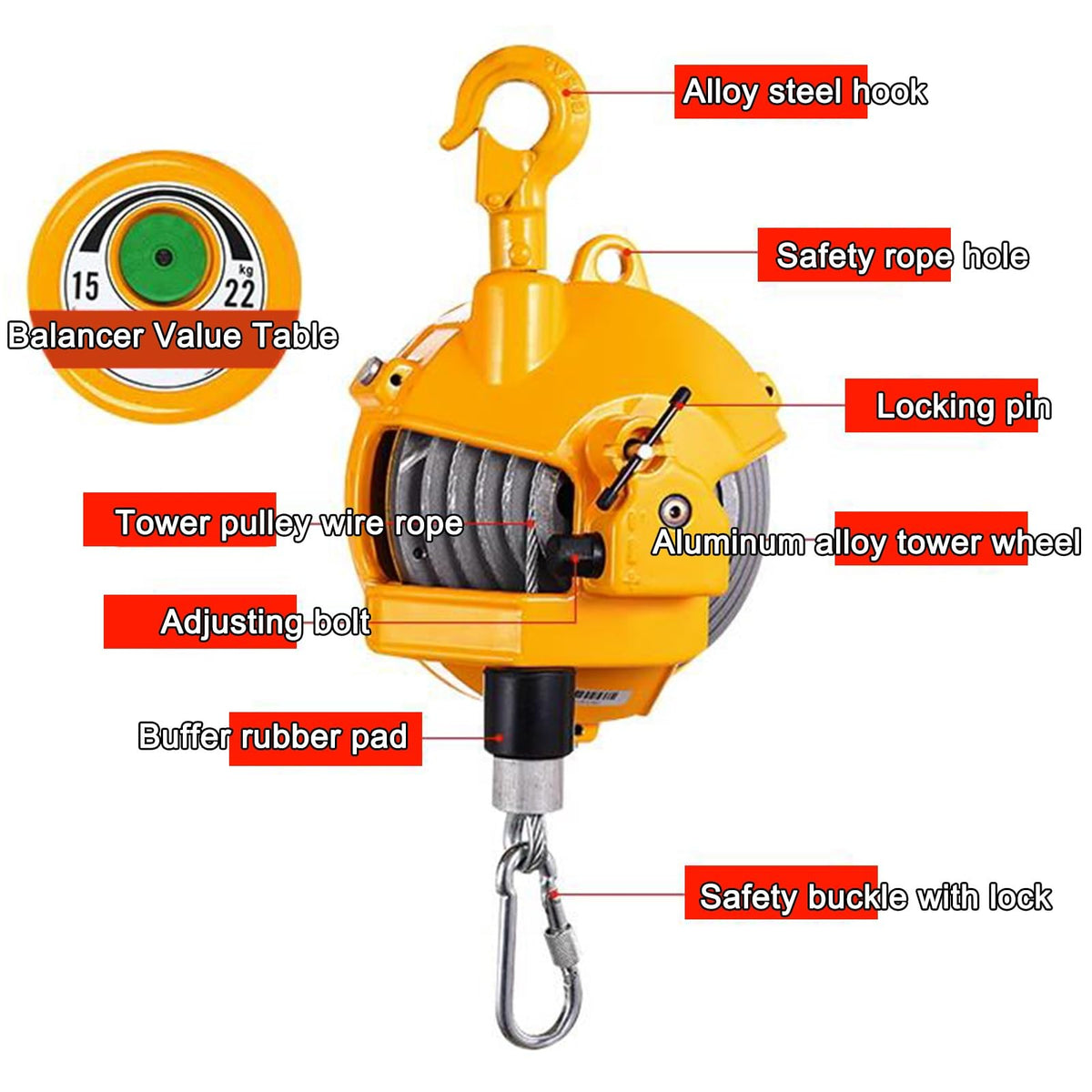 1.5M Retractable Spring Balancer with Hook - Heavy-Duty Adjustable Tension Tool for Workshop & Automotive, Supports 3-5kg Load, Durable Wire Rope for Effortless Handling