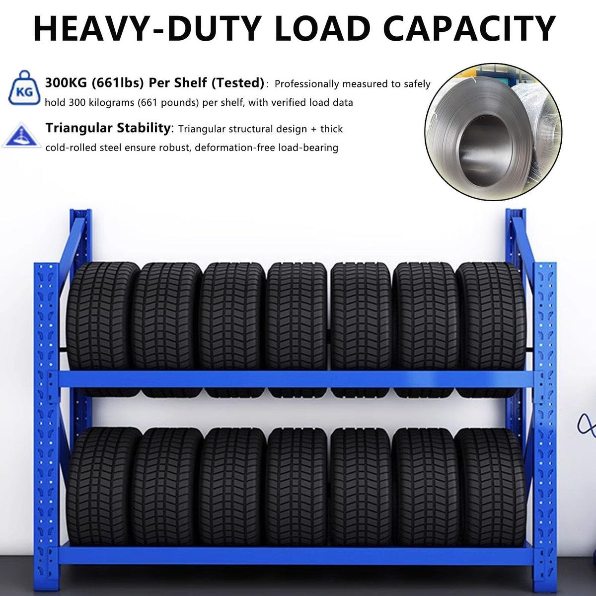 Heavy Duty Tire Storage Rack for Garage | 2000lbs Capacity | Adjustable Shelf Height | Tool-Free Assembly | 2-Tier Freestanding Tire Storage Rack(59.1"x19.7"x55.1")