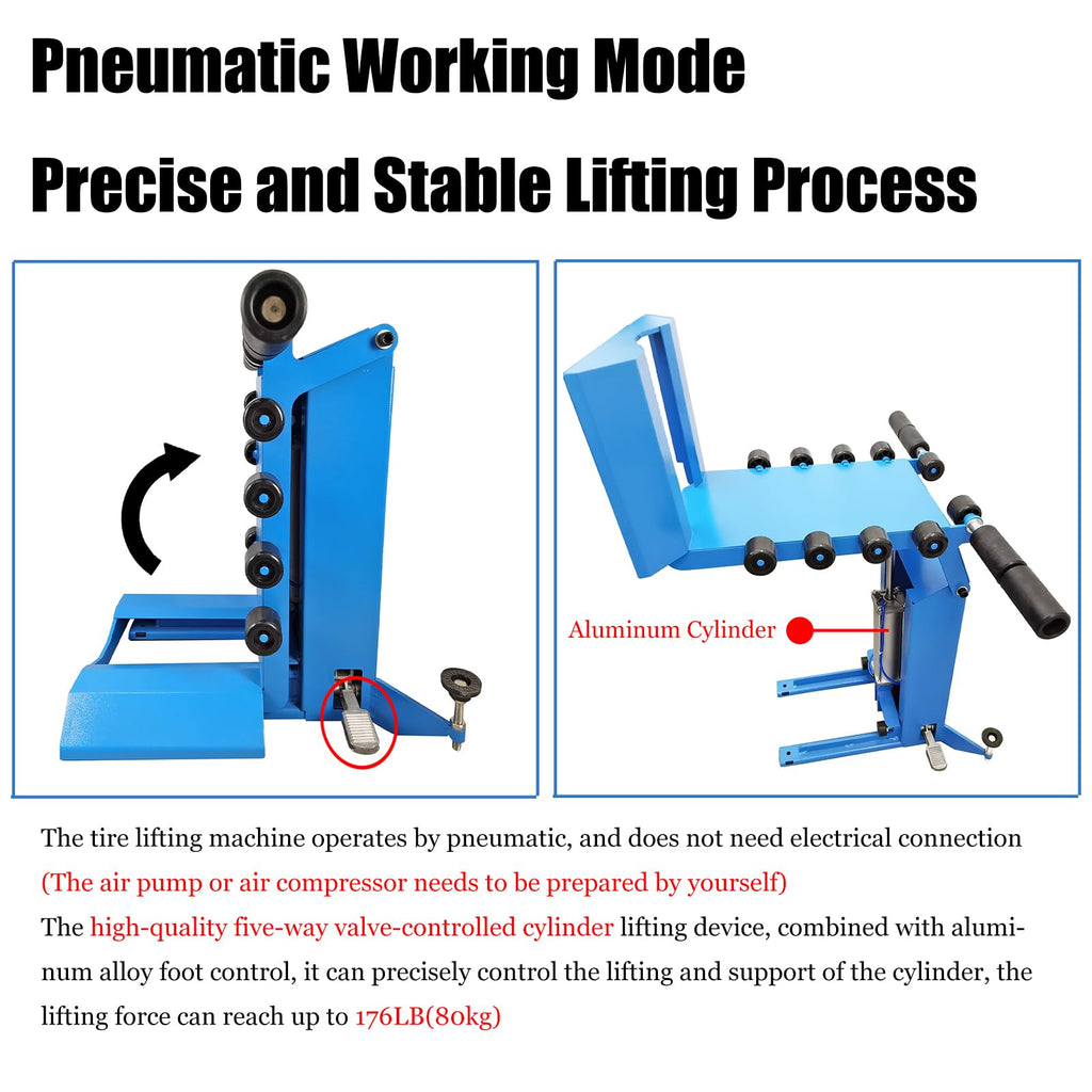 Pneumatic Tyre Wheel Lifter for Tire Changer Pneumatic Tire Lifter Tire Lifting Machine 80kg Tyre Wheel Moving Carrying Device, 176lbs (80kg) Capacity and 30.7" (78cm) Maximum Lifting Height