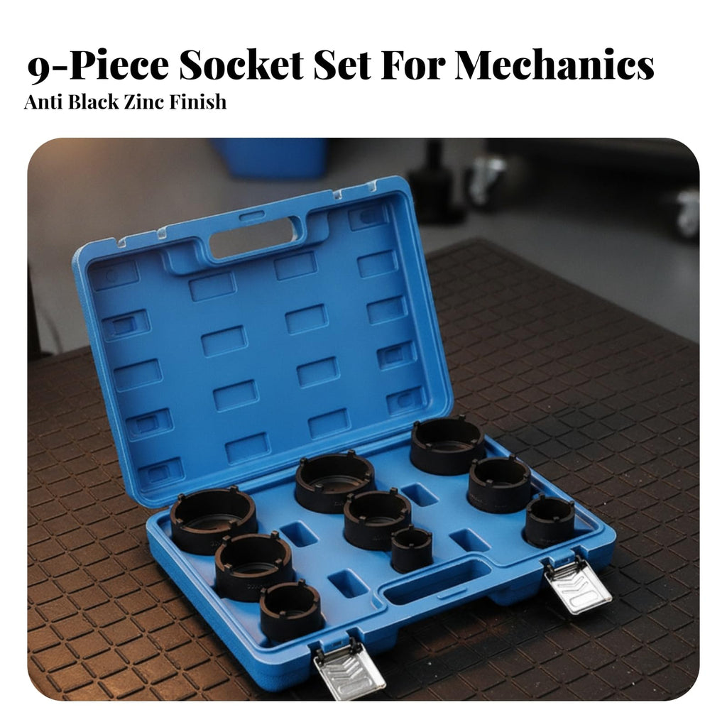 Baoblaze 9 Pieces Wheel Hub Bearing Socket Set for Axle Nut Removal Constructed from High Strength 40Cr Alloy Steel with Convenient Molded Carry Handle Storage