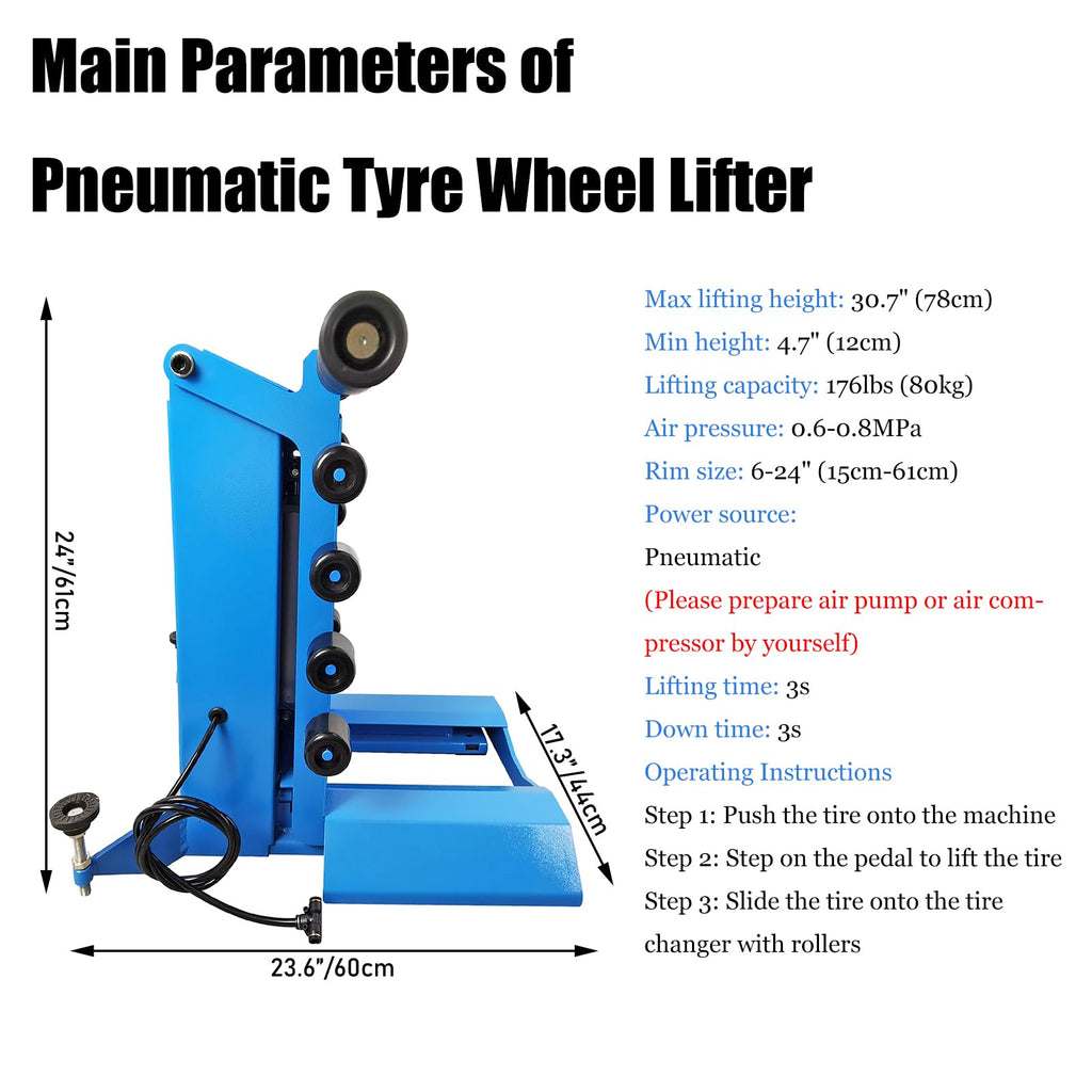 Pneumatic Tyre Wheel Lifter for Tire Changer Pneumatic Tire Lifter Tire Lifting Machine 80kg Tyre Wheel Moving Carrying Device, 176lbs (80kg) Capacity and 30.7" (78cm) Maximum Lifting Height