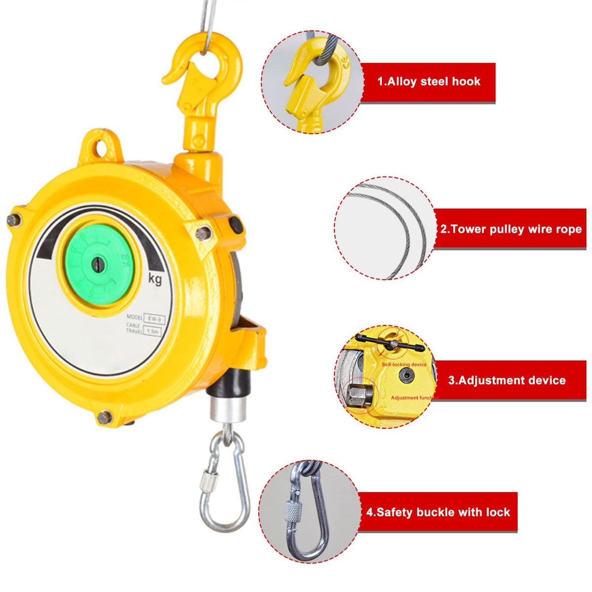 1.5m Spring Balancer Tool, Adjustable Retractable Tool for Assembly Line & Material Handling (15-22kg Capacity) - Efficient, Durable, Heavy-Duty Balancer System