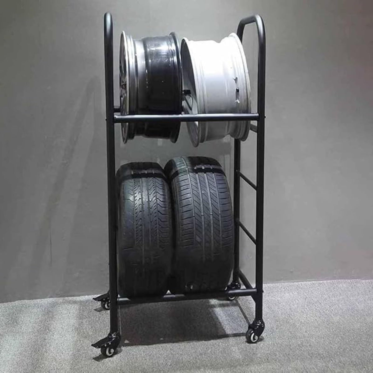 Tire Rack, 2 Tier Tire Storage Rack, Car Motorcycle Tire Stand Display Rack, Garage Storage Rack for Workshop Basement (Dimensions: Width 66 Cm (26"))