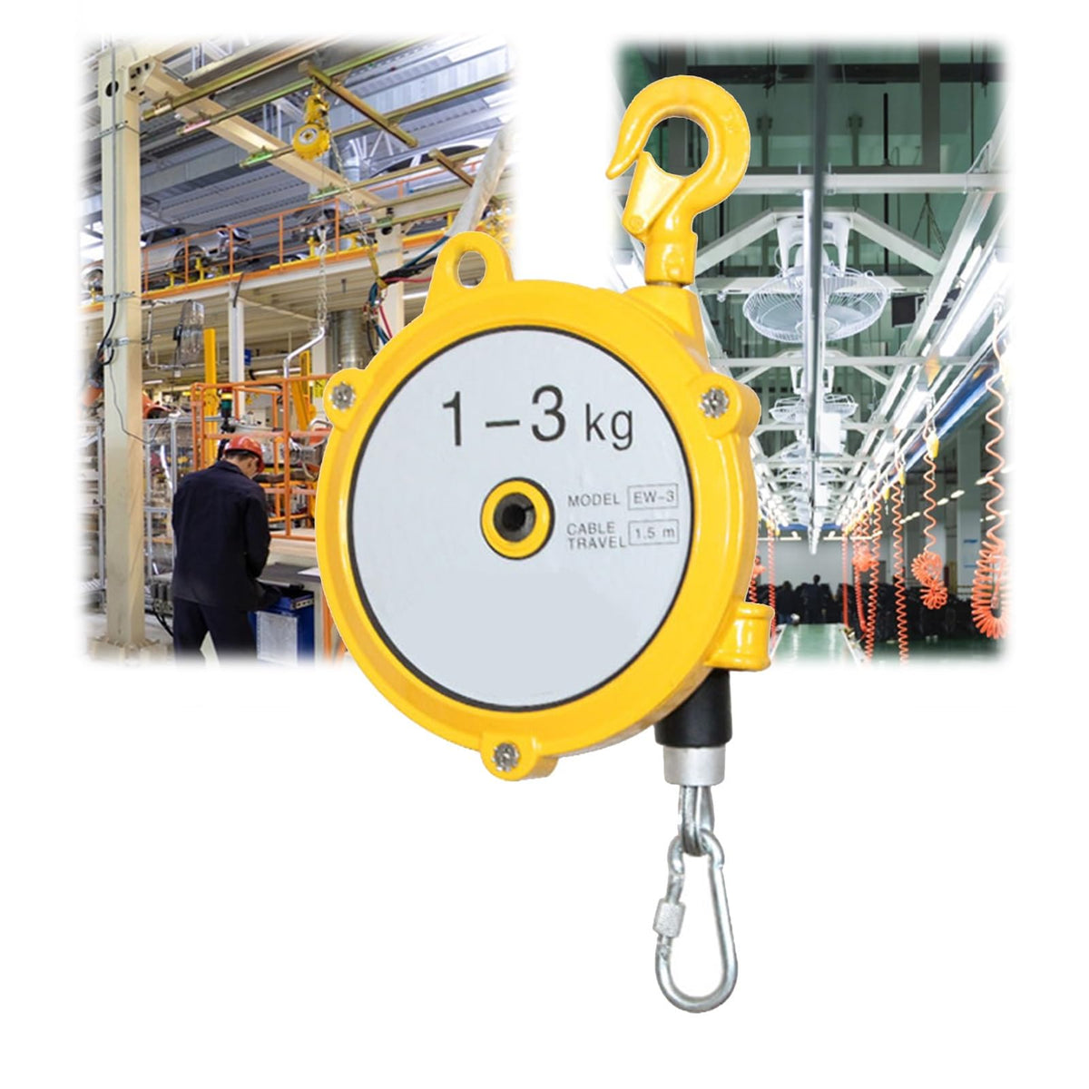 Heavy-Duty Retractable Spring Balancer Tool with Wire Rope & Hook for Workshop, Automotive & Assembly Line Use - 1pc (9-15kg) - Durable Load Suspension Solution