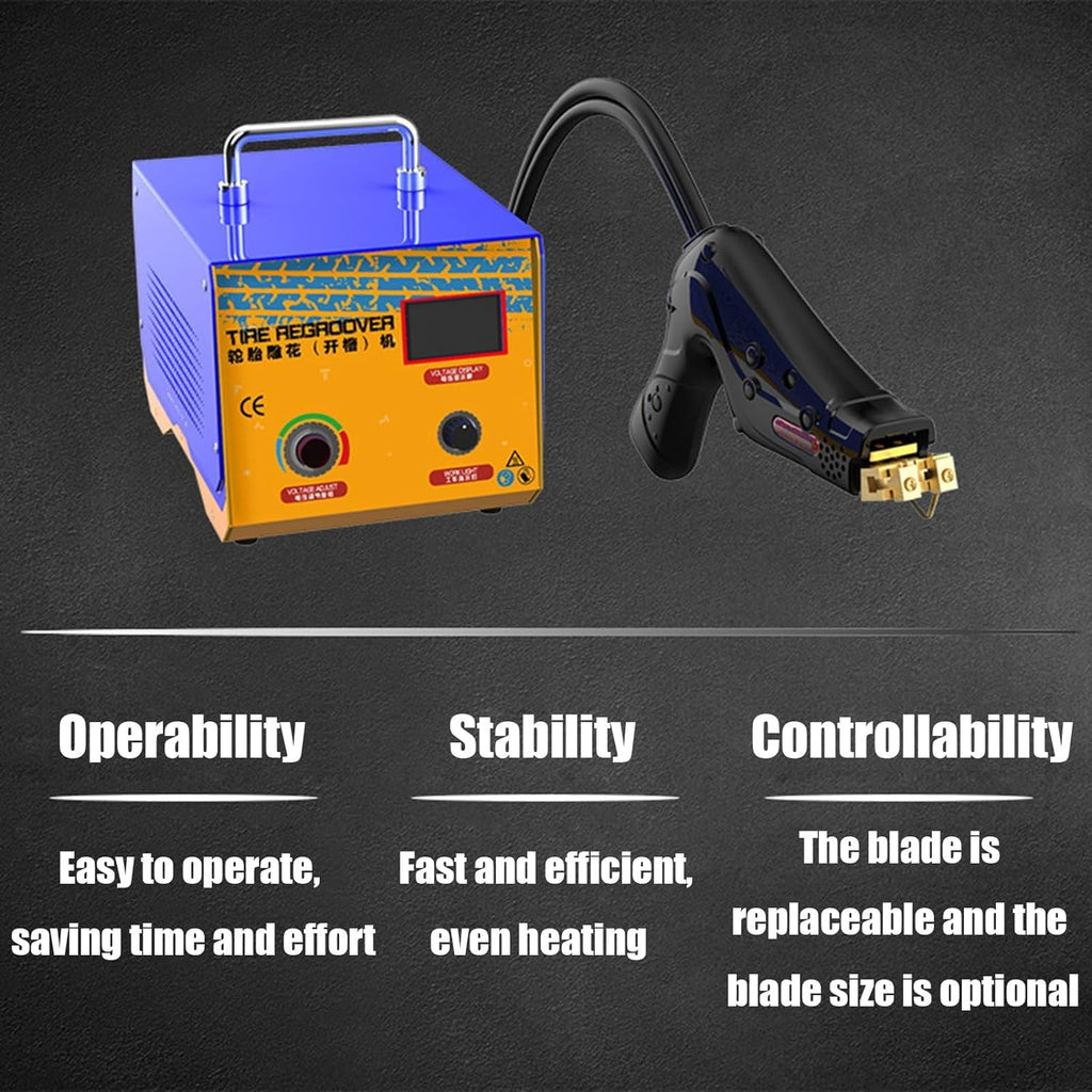 Tire Grooving Tool, 1000W Rubber Tire Regroover Machine, with 20pcs U/V-Shaped Blades, 5m Cable Length, Professional Tire Rubber Groover Machine for Any Tires