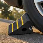Rubber Car Wheel Stopper Built with Ribbed and Wedge Profile for Tire Chocking Suitable for Roadside Locations and Driveways, Style B