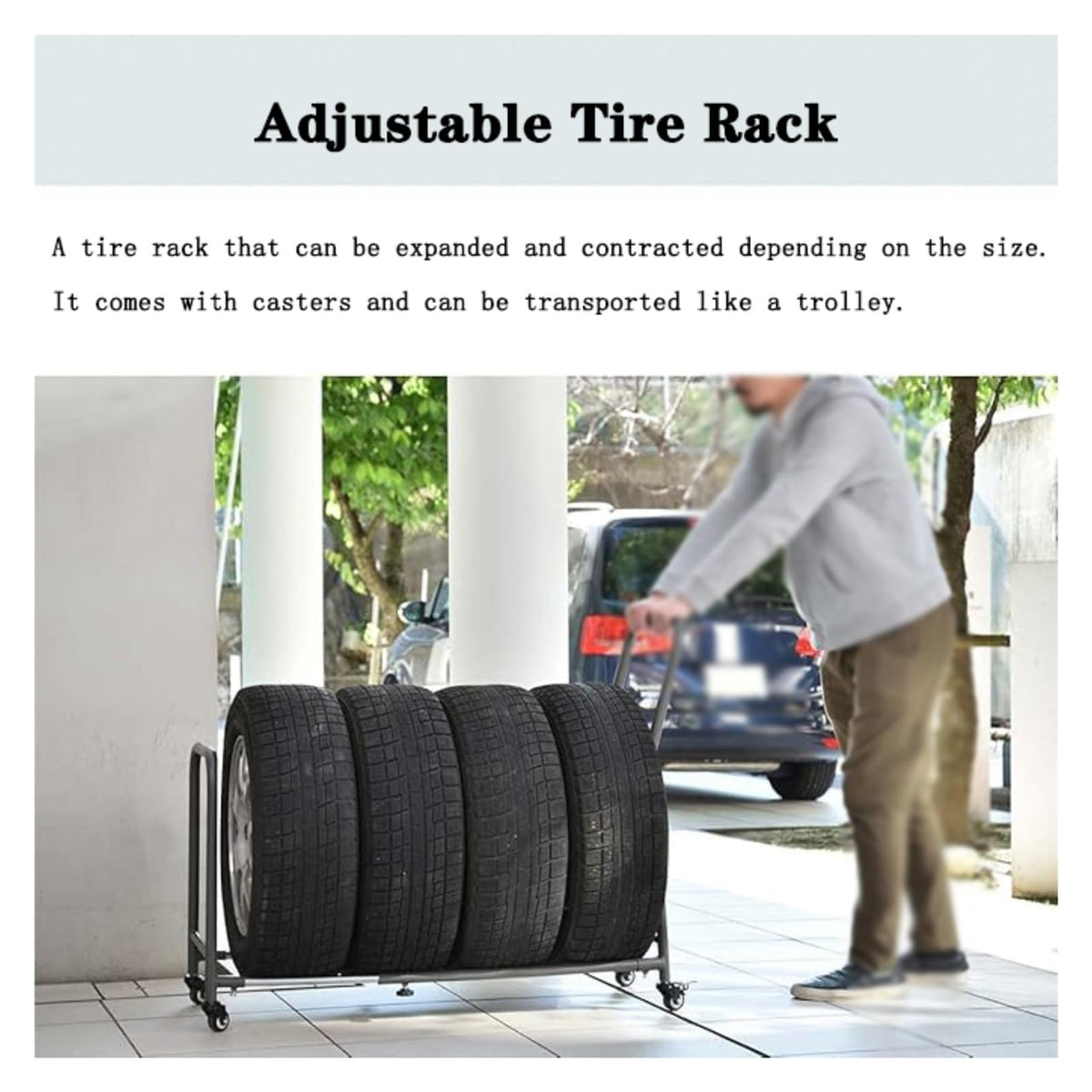 Tire Rack, Garage Tire Storage Rack, Tire Storage Rack with Wheels, Mobile Tire Rack for Workshop/Repair Shop/Factory, Metal Tire Trailer for 4 Tires