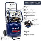 Stealth 12 Gallon Quiet Air Compressor, 1.5 HP Oil-Free Max150 PSI 68 Decibel,5 CFM @ 40 PSI 4 CFM @ 90 PSI Silent Portable Air Compressor W/Wheel for Garage, SAQ-11215