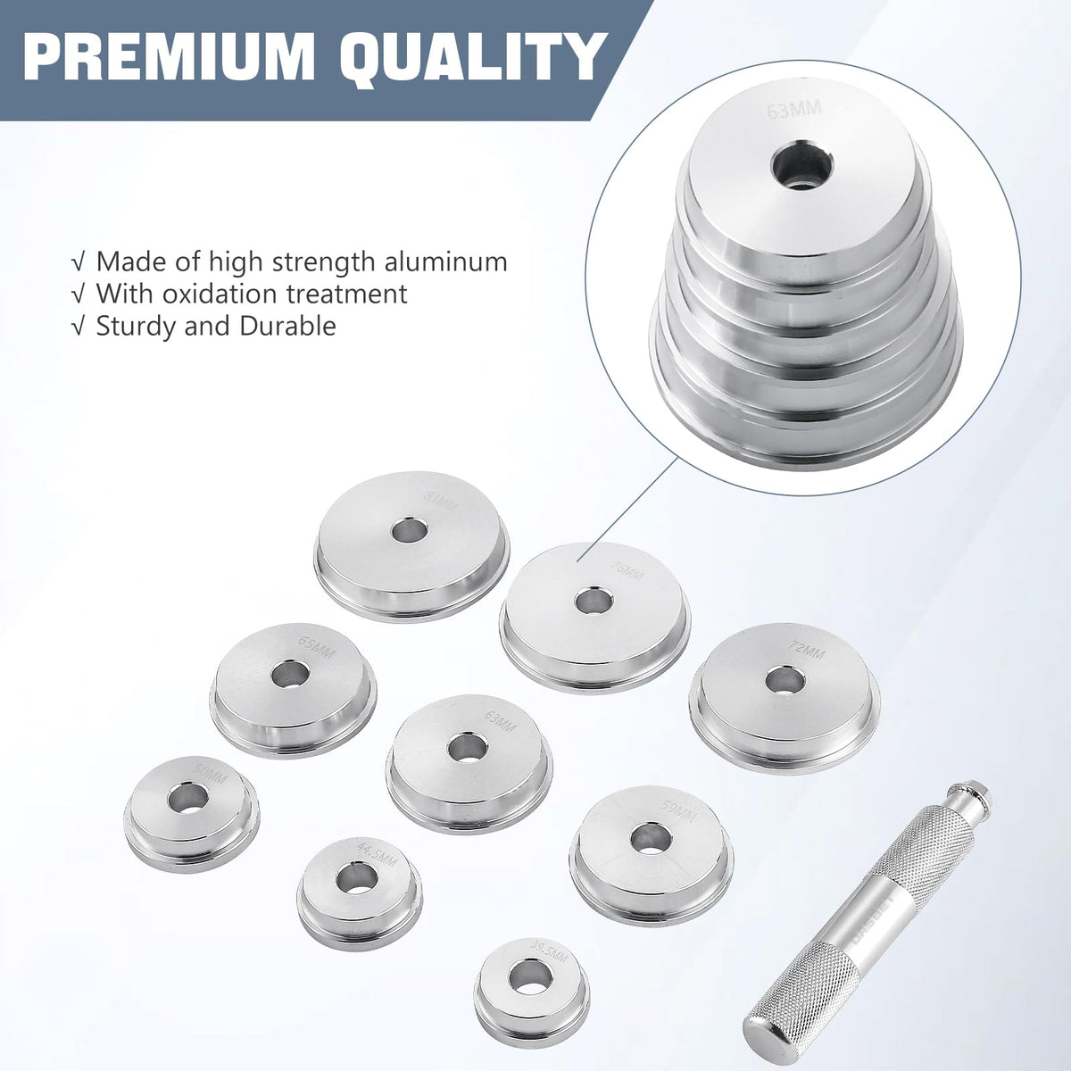 Bearing Press Driver Kit 10PCS Axle Bushing Bearing Race & Seal Install Driver Master Wheel Bearing Removal Kit Bearing Race and Seal Driver Set with Seal Driver and 9 Bearing Adapters