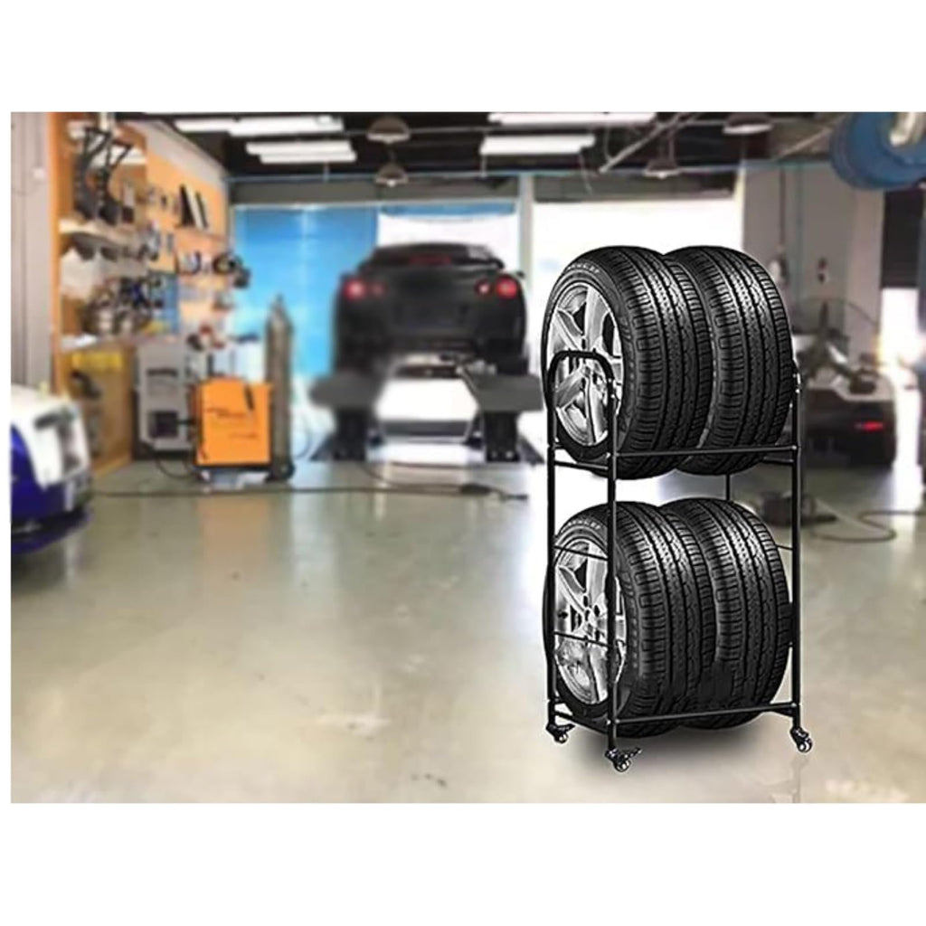 Tire Rack, 2 Tier Tire Storage Rack, Car Motorcycle Tire Stand Display Rack, Garage Storage Rack for Workshop Basement (Dimensions: Width 66 Cm (26"))