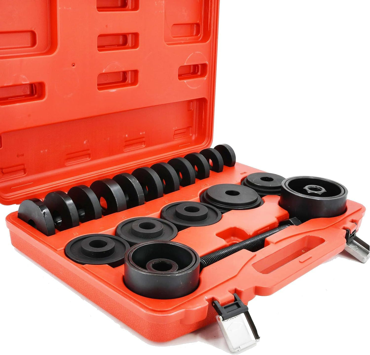 23pc Wheel Bearing Press Kit for Front Wheel Drive Bearing Removal & Installation, Wheel Bearing Puller Tool Set with Sliding Screws Universal Bushings Sleeves Storage Case