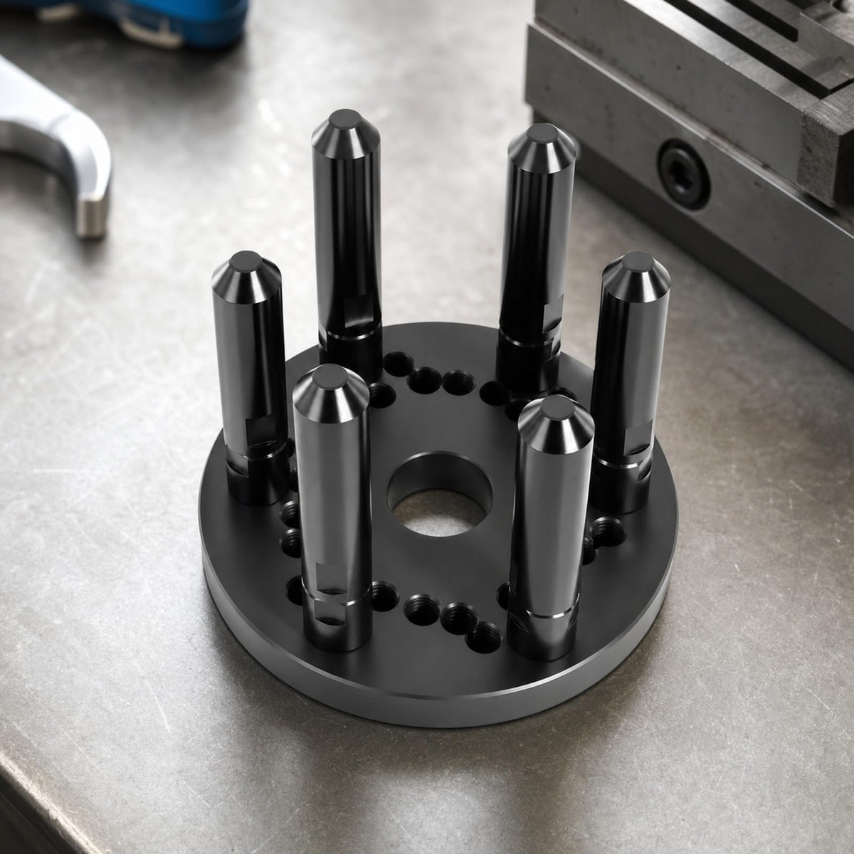 Wheel Balancer Clamp Heavy Duty Wheel Mounting Fixture with Central Opening and Tapered Posts Suitable for Vehicle Alignment and Garage Use