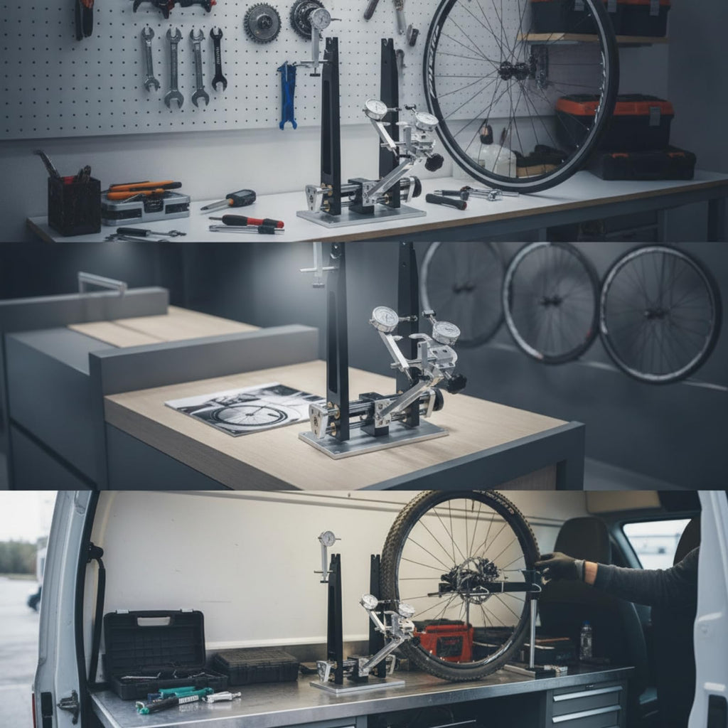 Wheel Truing Stand Dial Indicator Truing Tool Wheel Repair Jig Wheel Alignment Centering Gauge With Adjustable Uprights suitable for wheel maintenance bike shops mountain bikes road bikes